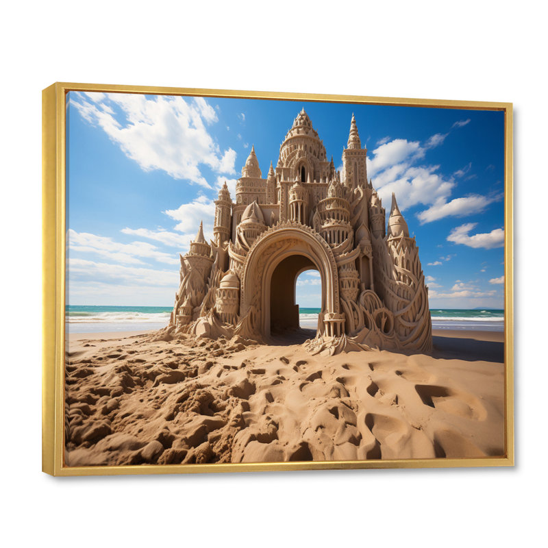 " Beach Dune Caslte I ", 12" H x 20" W x 1" D, Gold Floater Framed