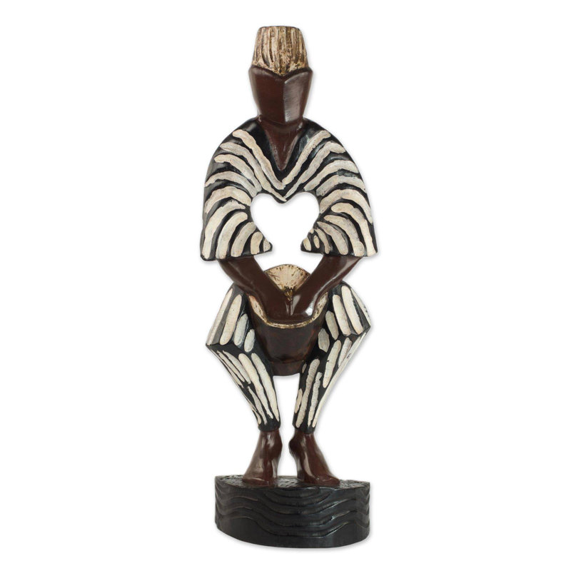 Novica Welcome Drum Wood Sculpture