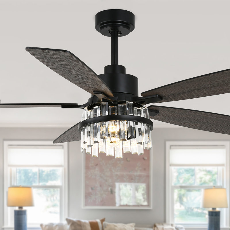 Ventilateur de plafond 52 po avec ensemble d'éclairage et télécommande et abat-jour en cristal réversible à 6 vitesses pour le salon