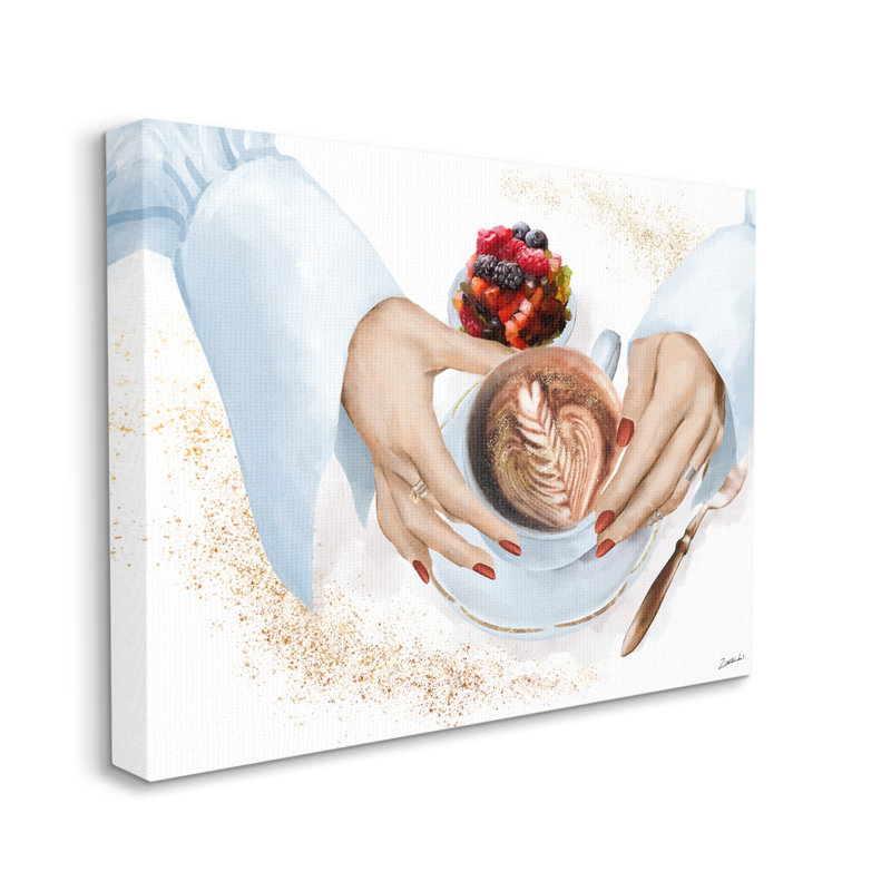 «Hands Hold Cappuccino Glam Fashion» par Ziwei Li - impression d'art graphique, Toile tendue, H 16 po x l 20 po