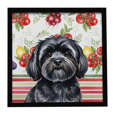 Black Lhasa Apso Vegetables Framed Metal Print