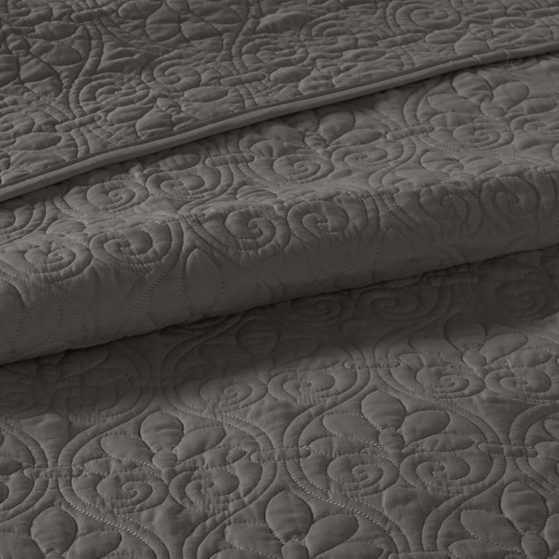 Reversible Bedspread Dark Grey Queen - Demonstrates Quilting And Pre-Washed Cotton Filling For A Charming Bedroom, Includes 2 Shams Bed Combines Textured Comfortable Bedroom Night,
