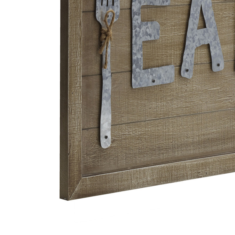 Ensemble de 2 plaques murales en bois et métal 24 "x 16" Elements Eat Wine