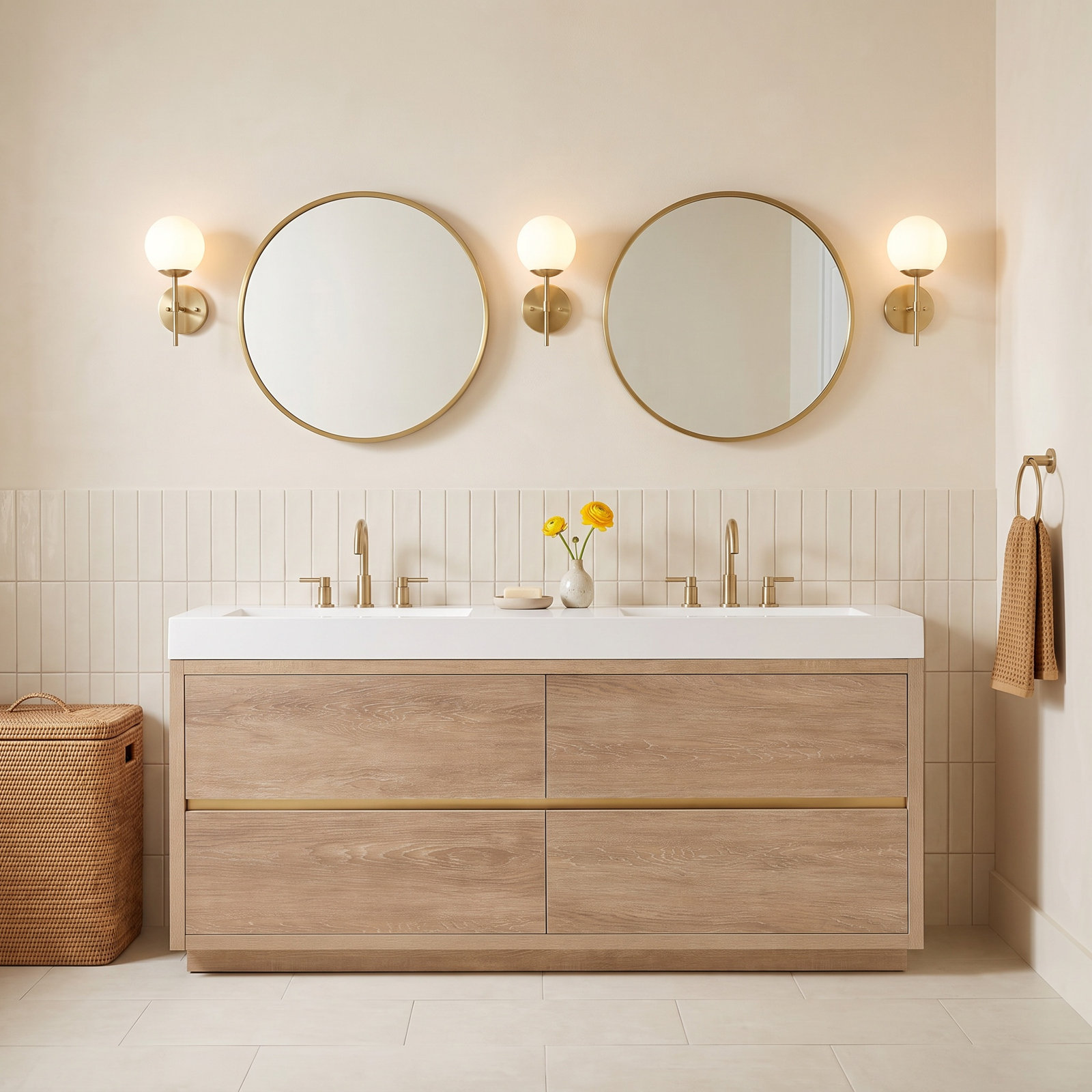Beira 71.7'' Double Bathroom Vanity, North American Oak, White