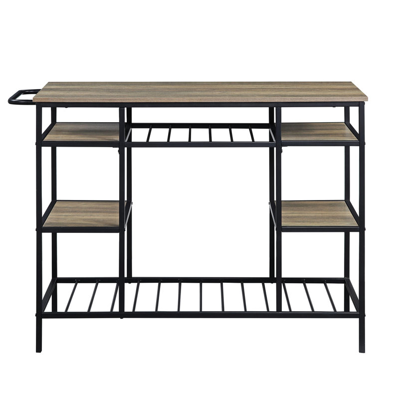 Kitchen Island In Rustic Oak And Black With Shelf Space & Finish Construction