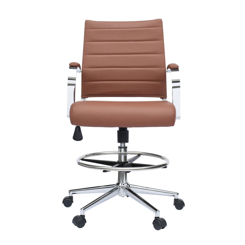 Cinaed Mid Century Modern Contemporary Tall Ergonomic Adjustable Faux Leather Drafting Chair With Arms Counter Height With Wheels Pads Arm