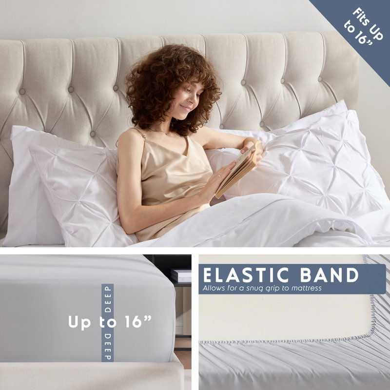 Bed-in-a-Bag Pinch Pleat Comforter Set with Bed Sheets & Memory Foam Cooling Pillows, King Comforter + 9 Additional Pieces