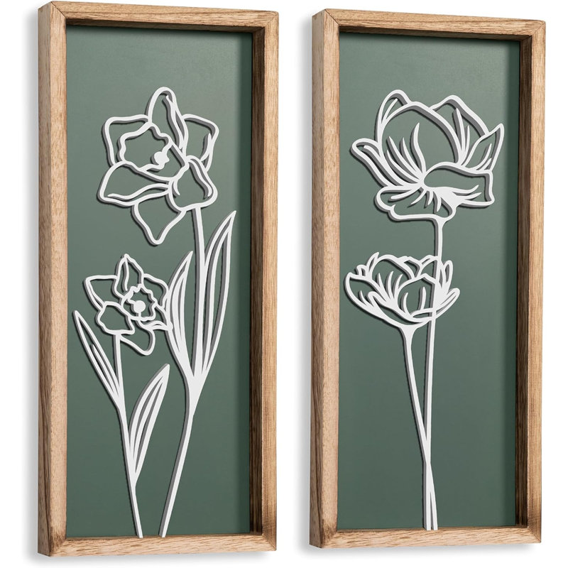 Art mural 3D floral vert (ensemble de 2) léger