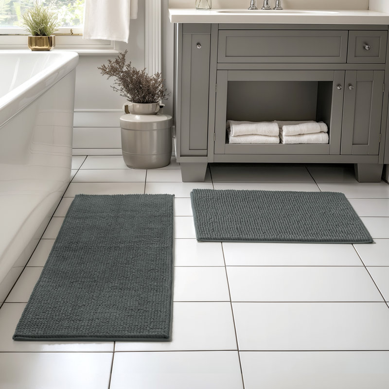 Ensemble de tapis pour salle de bain ultra doux en microfibre absorbante, Gris, L 60 po x l 24 po, ensemble de 2