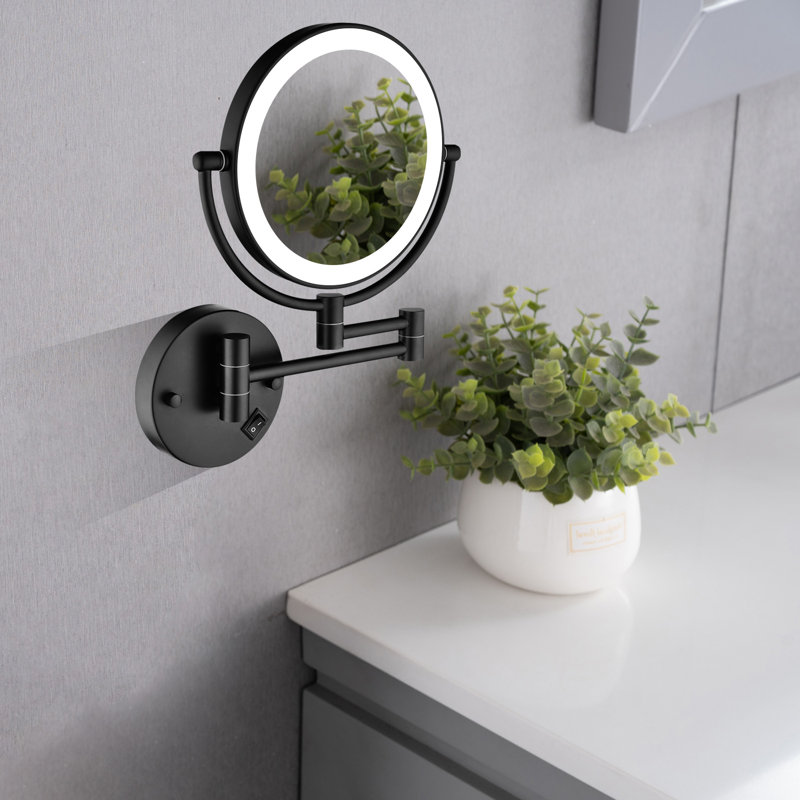 Miroir de meuble-lavabo mural 8 pouces à double face, grossissement 1X / 3X, rotatif à 360 ° et pliable, connexion câblée