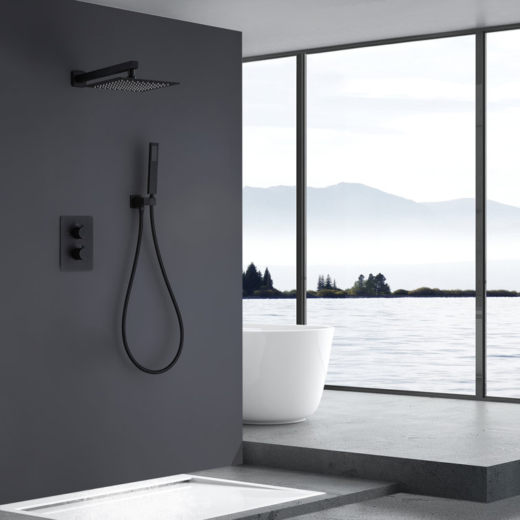 Système de douche complet en laiton à deux poignées, ensemble de robinet de douche thermostatique complet avec valve brute