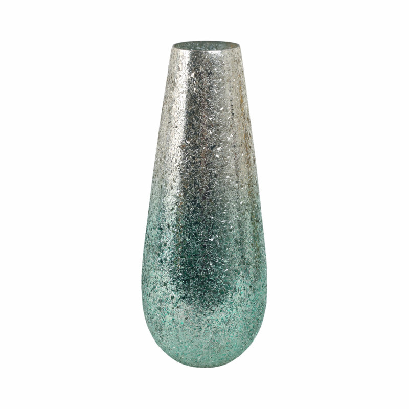 Vase décoratif en verre avec surface craquelée texturée glamour et silhouette effilée élégante pour une présentation contemporaine audacieuse