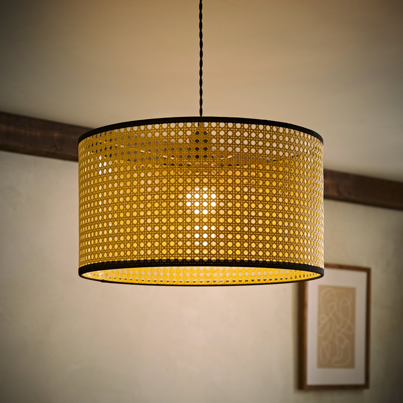 15cm H Wicker Drum Pendant Shade ( Screw On ) in Tan, Large