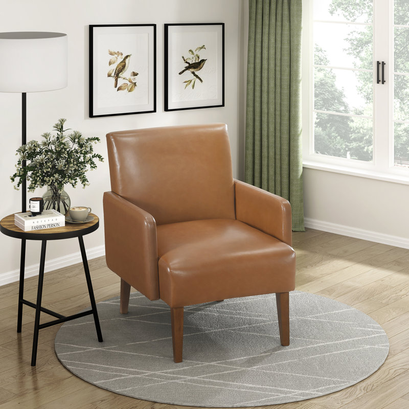 Chaise d'appoint Mid-Century 25,5 po Launda avec revêtement en similicuir, pieds en bois massif, ressorts en mousse