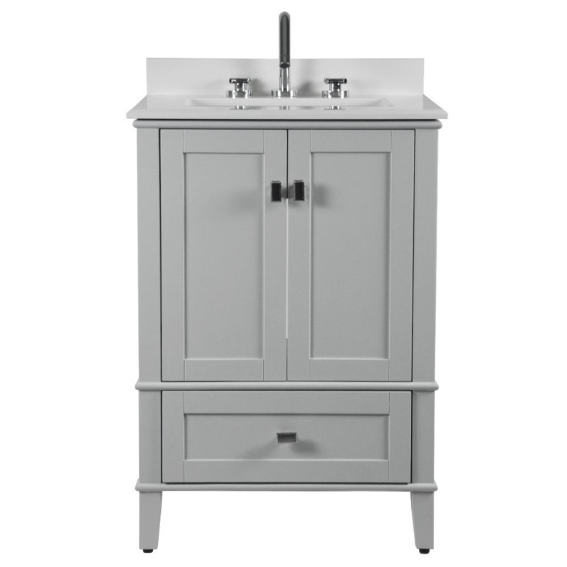 Alltawanna 25 in. Single Vanity Set with Quartz Top and Mirror, Light Gray