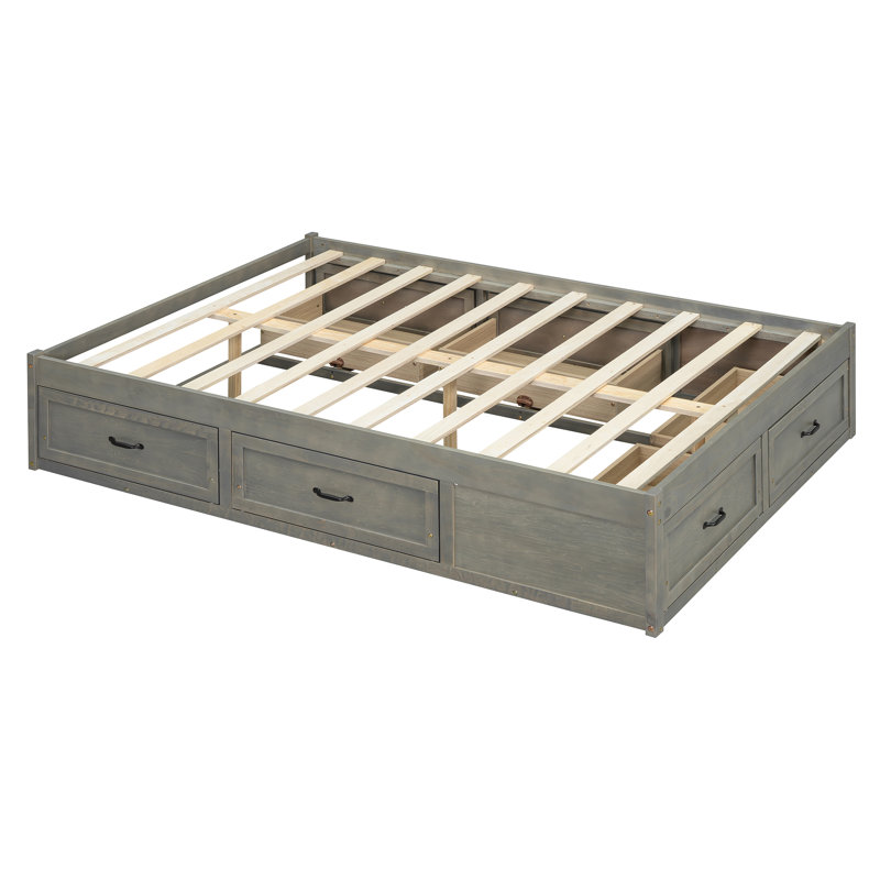 Lit plateforme avec 6 tiroirs de rangement, Gris, Double