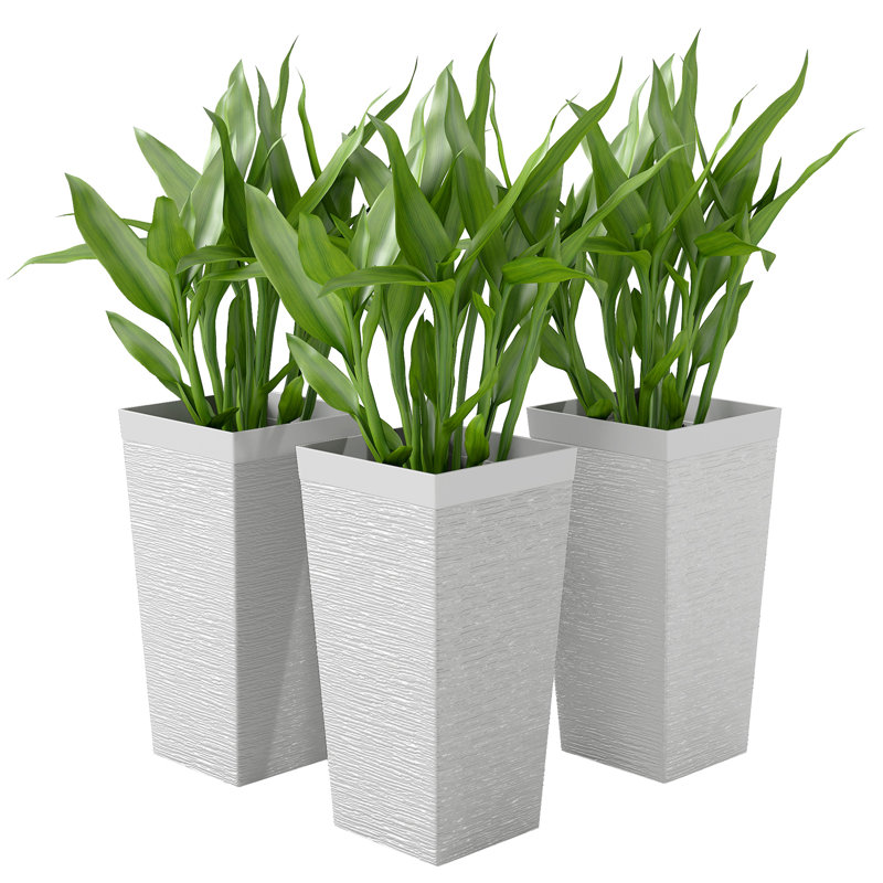 Ensemble de 22 pots à fleurs 22,8 pouces avec finition pierre et roues, pots à fleurs empilables avec trou de drainage, blanc