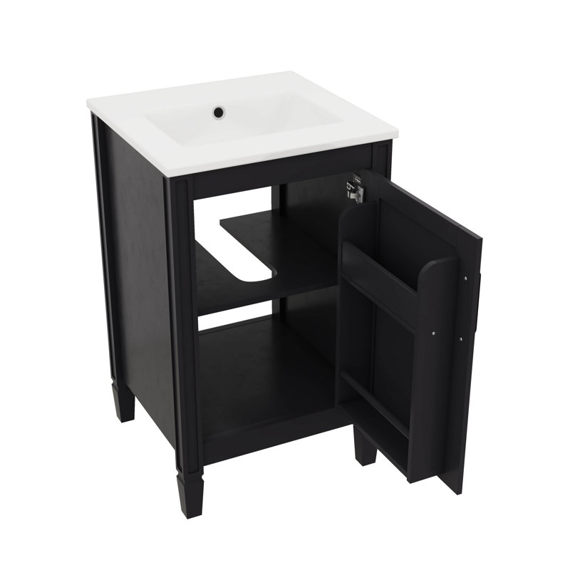 Armoire de meuble-lavabo en céramique de 20 po avec porte à fermeture silencieuse et rangement généreux, Noir