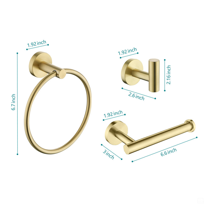 Ensemble de quincaillerie de salle de bain 3 pièces, Or brossé