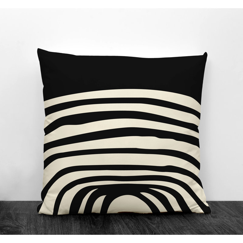 Izzy Abstract Outdoor Reversible Throw Pillow, 15" x 15", Black/Off White