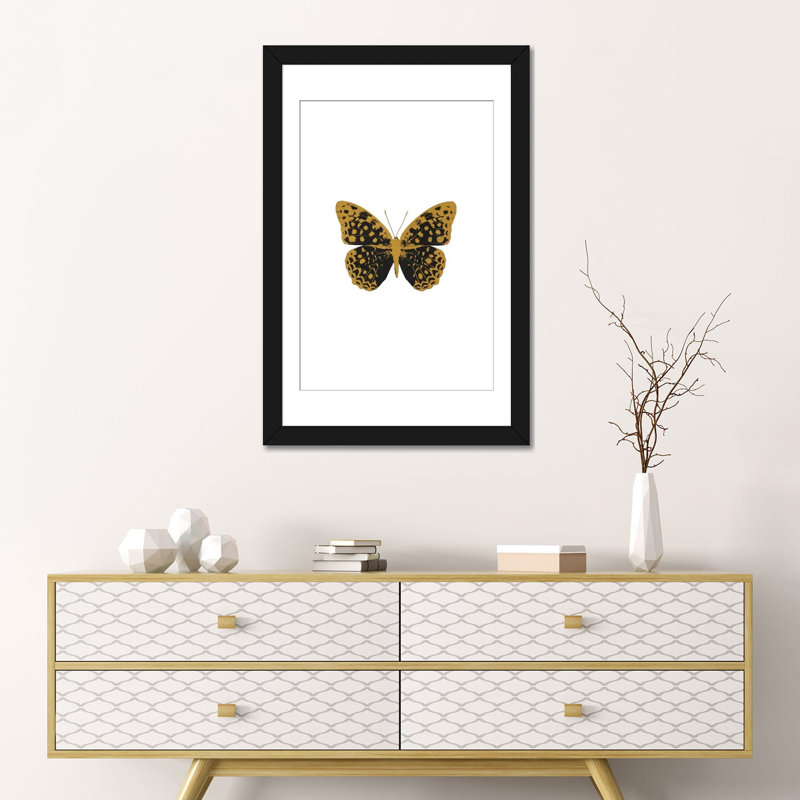 «Butterfly», impression sur toile en noir, H 24 po x l 16 po x P 1 po, Papier d'art encadré noir, Blanc