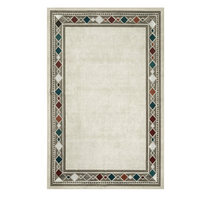 Washable Area Rug Modern Rug Non Slip Rug Geometric Bordered Rug for Living Room Bedroom Study Room Playroom Nursery