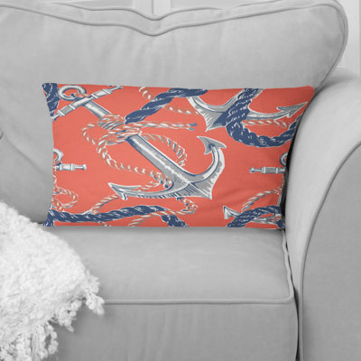 Peach Blue Nautical Anchor II - Modern Pillow