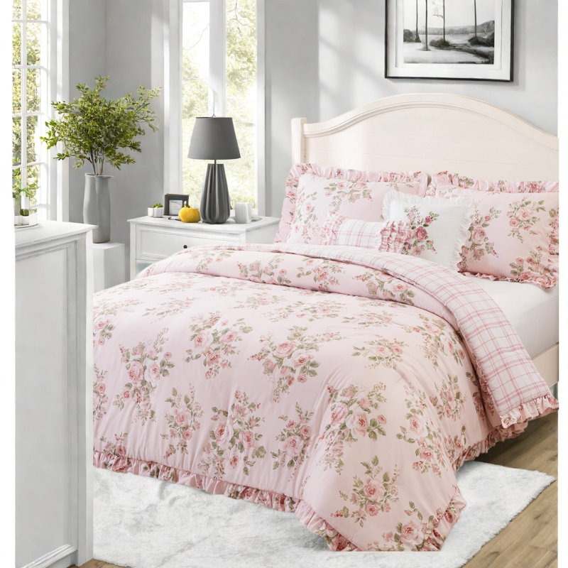 Plaid and Floral Comforter Set