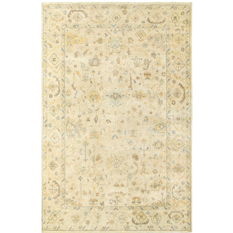 Presley Hand-Knotted Wool Beige/Grey Area Rug, Rectangle 8' x 10'