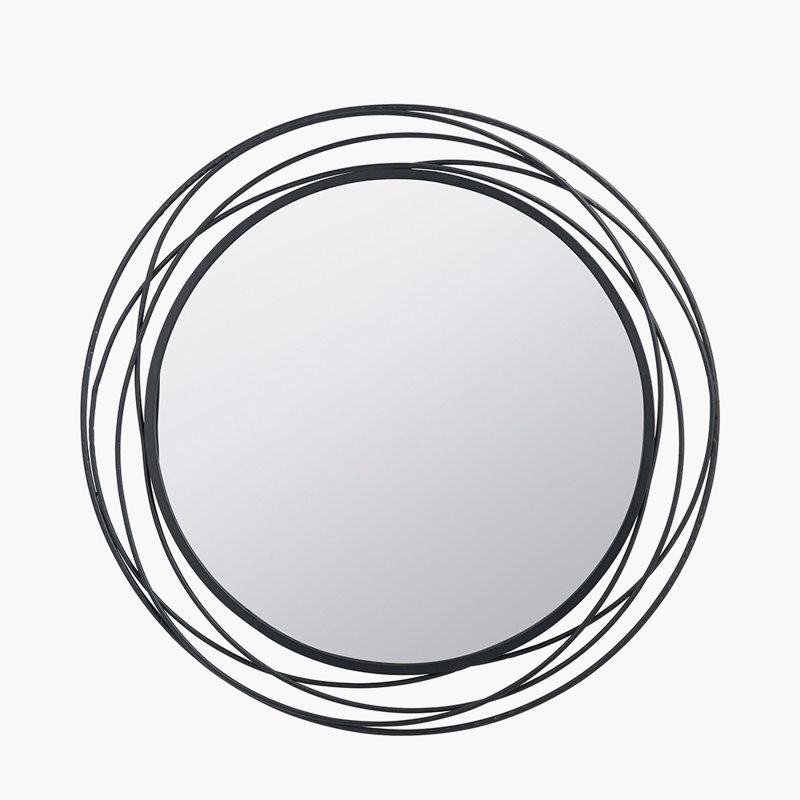 Javin Round Metal Swirl Framed Wall Mounted Accent Mirror, Matte Black