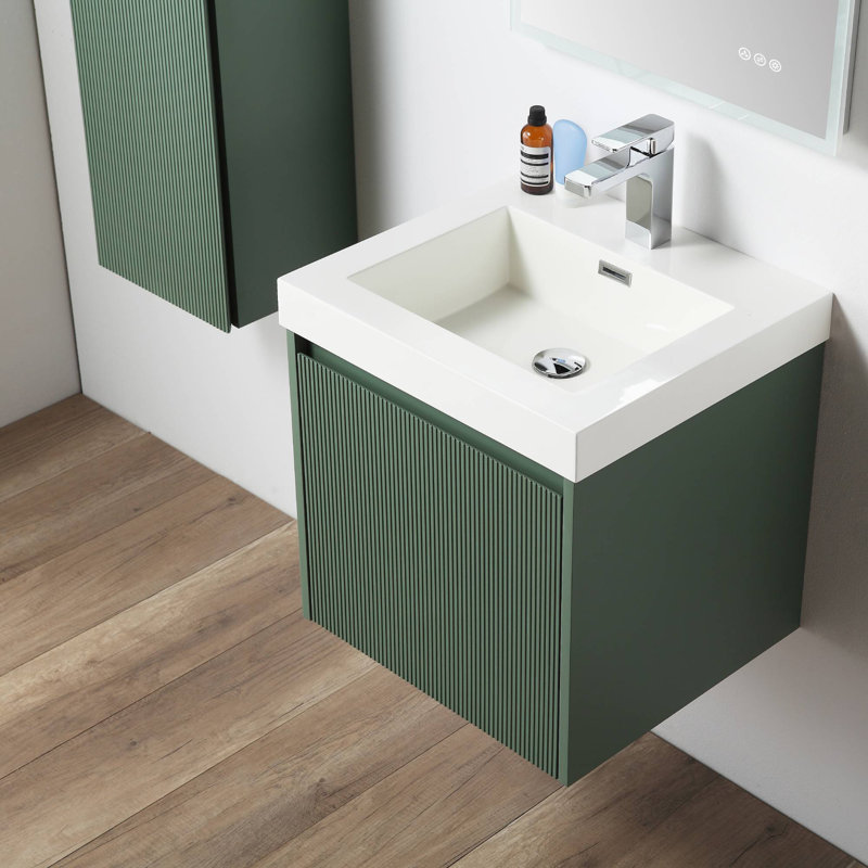 Meuble-lavabo flottant Keriel, Vert aventurine