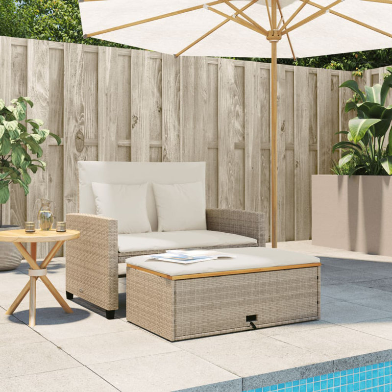 Canapé de patio avec coussins 2 places Ebern Designs, Blanc crème, Beige