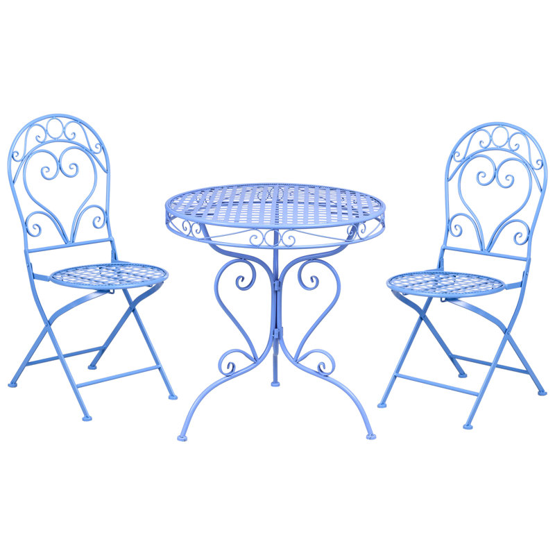Bistro Set ALBINIA Metal Burgundy, Light Blue