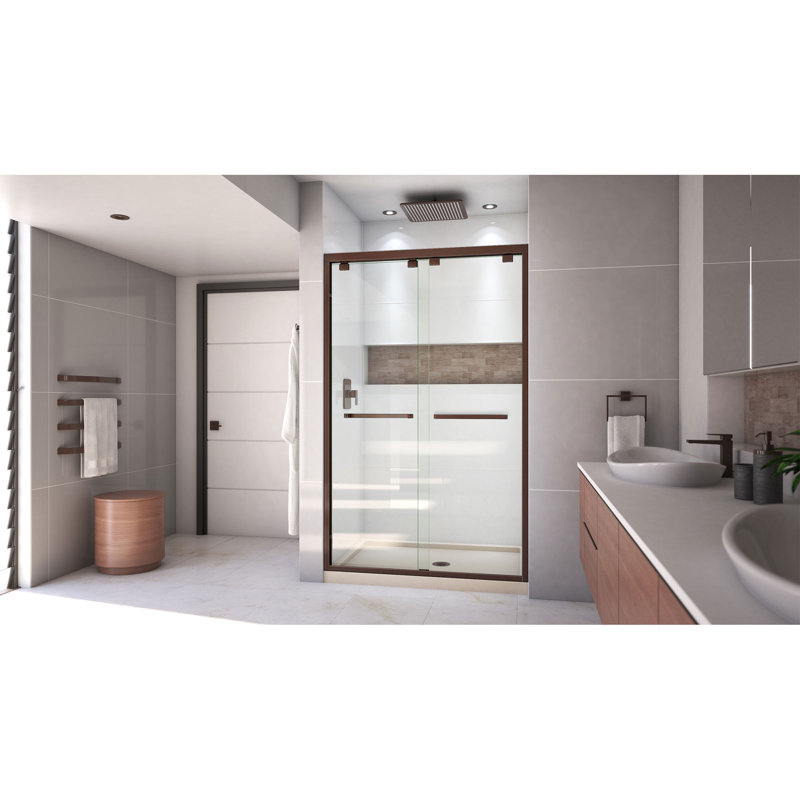 Encore 48" W x 36" D x 78.75" H Semi-Frameless Sliding Shower Enclosure with Base Included, Oil Rubbed Bronze