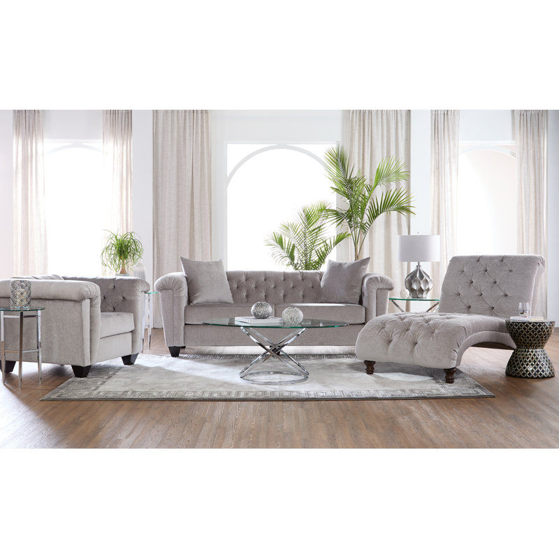 Chaise longue rembourrée Atice, Mélange argent luxuriant / polyester