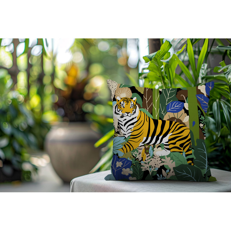 Oreiller carré réversible intérieur / extérieur Kyo Tiger, Carré 19 po, Marine