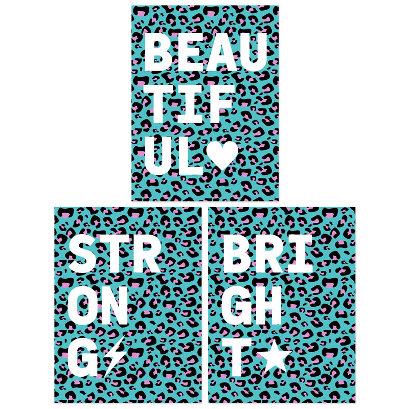 Leopard Pattern Beautiful Strong Bright Typography - 3 Piece No Frame Print Set, 40.5cm H x 30.5cm W x 0.3cm D