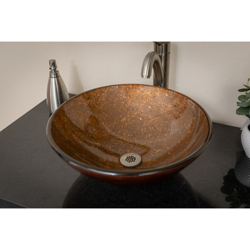 Eden Bath 16.38'' Bronze Tempered Glass Circular Bathroom Sink