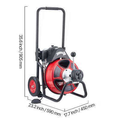 Drain Cleaner Machine 75 FT x 1/2 Inch, Auto Feed Sewer Snake Auger on Wheels, Portable Drain Cleaning Machine with 4 Cutters & Air-activated Foot Switch for 2" to 6" Pipes