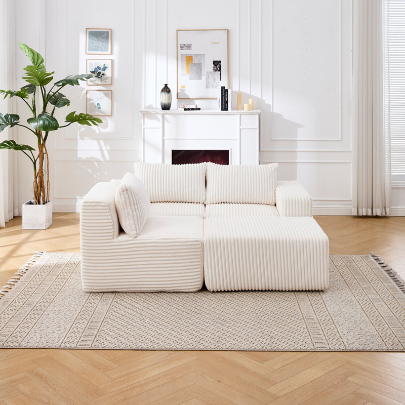 Canapé modulaire Modern, Velours côtelé blanc