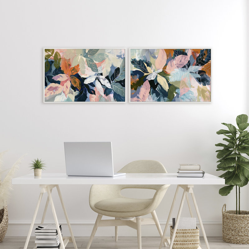 Ensemble de 2 giclées encadrées par Tropical Oasis Flowers, design par Elara Yasna, H 16 po x l 48 po
