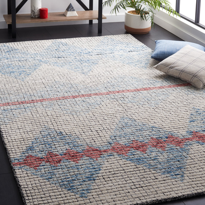 Abstract Hand Tufted Geometric Indoor/Outdoor Rug, Rectangle 5' x 8'