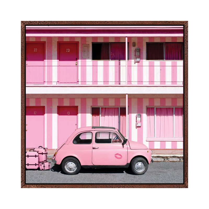 Viva Pink Vegas by Erin Summer - Print on Canvas, 45.72cm H x 45.72cm W x 3.81cm D, Classic Brown Wood Framed