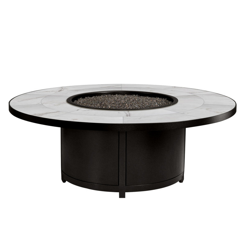 Elba Aluminum Outdoor Fire Pit Table, 19" H x 54" W x 54" D, Pallazo White, Carbon Black