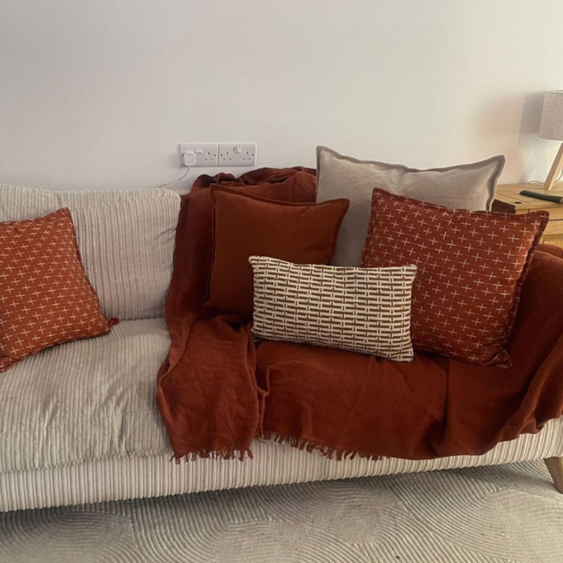 Cotton Box Cushion Sofa Slipcover, Red