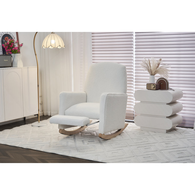 Fabric Nursery Rocking Chair With Adjustable Footrest, Ivory