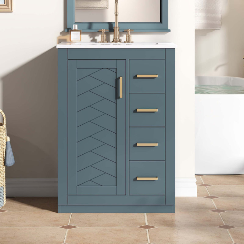 Meuble-lavabo 24 po avec lavabo en céramique intégré, Bleu