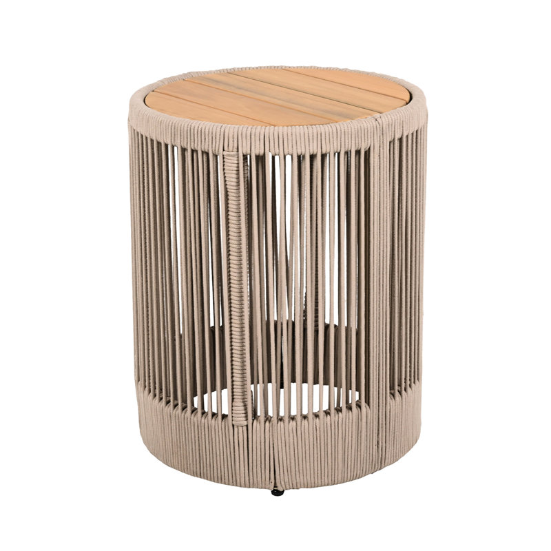 Weather - Outdoor Rope And Wood Side Table Yard Furniture, 18.78 Inch Height, Ideal For Made Of Rope, 15 Wide, Tall, Armchairs