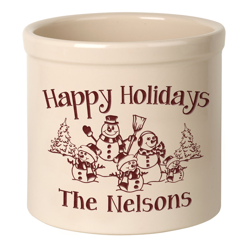 Personalized Snowman Family Ceramic Pot Planter, Red, Yes