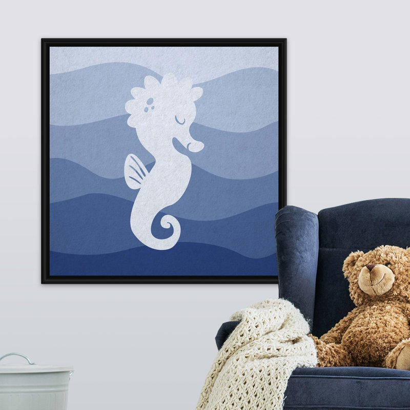 « hippocampe subaquatique de la chambre d’enfant », impression, H 30 po x l 30 po x P 1,75 po, Cadre pour toile flottant noir